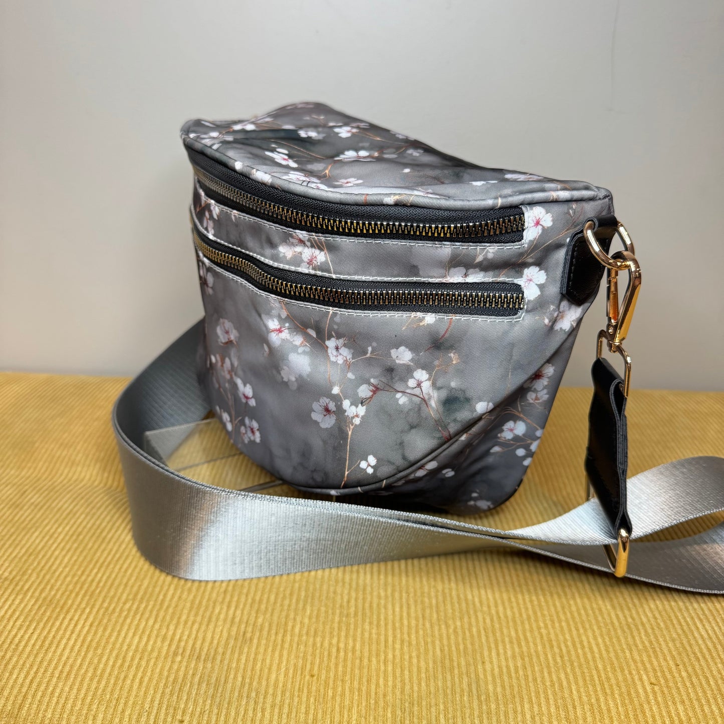 The Roni Nylon Crossbody - Grey Cherry Blossom