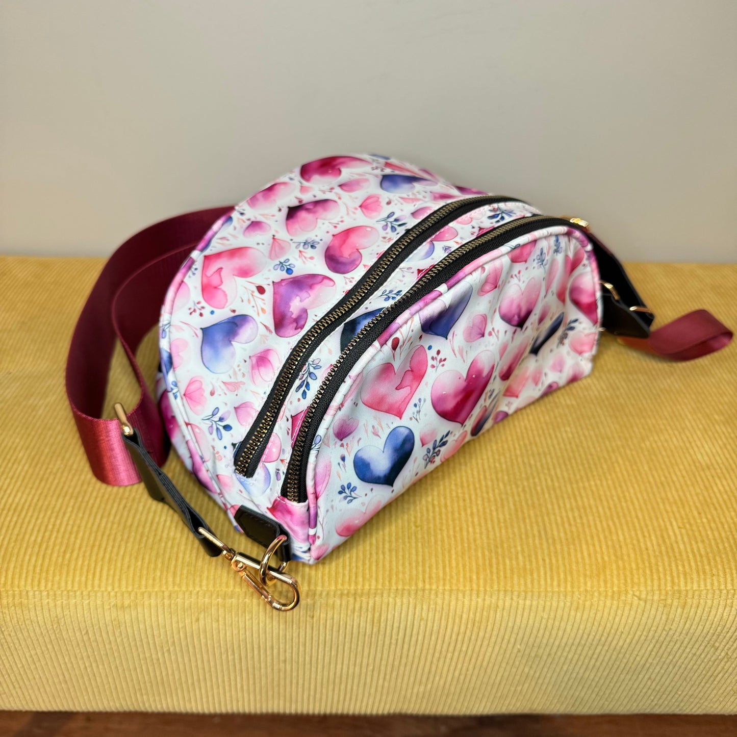 The Roni Nylon Crossbody - Pink Purple Hearts