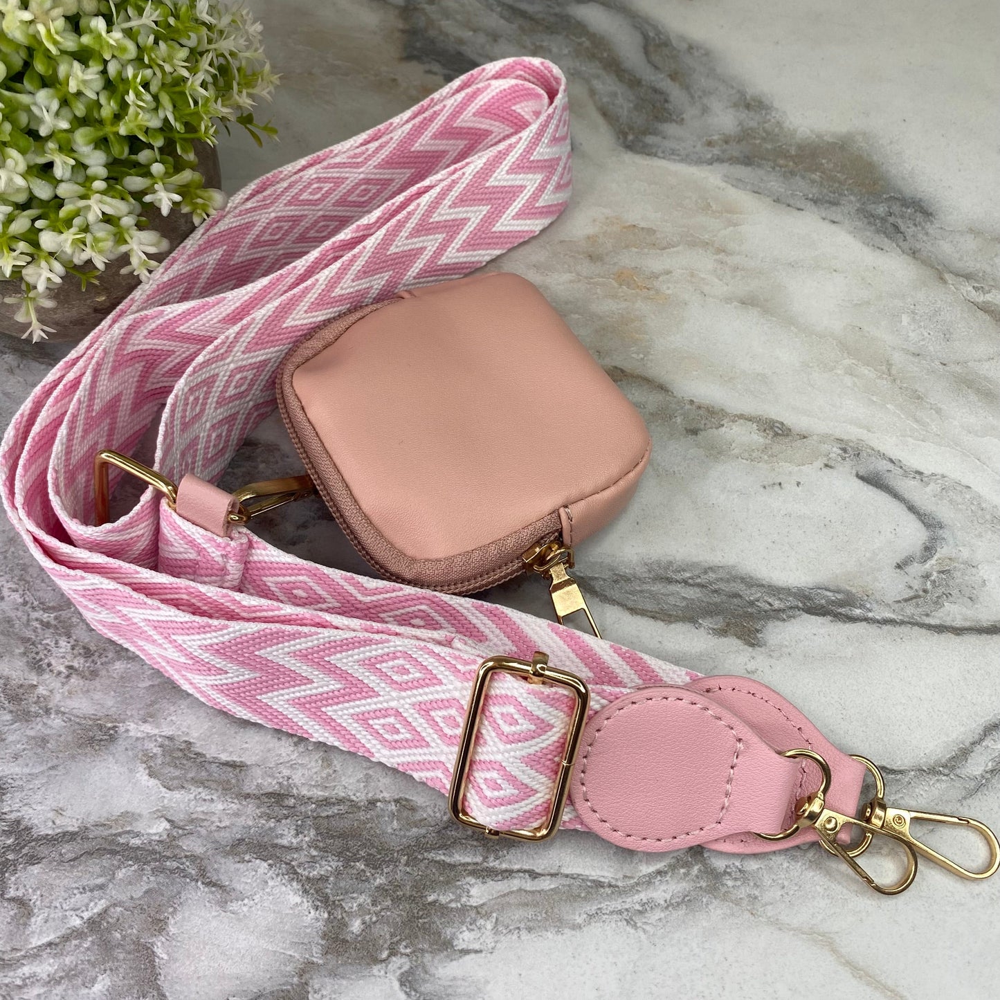 Replacement Strap + Pouch - Pink & White Woven Chevron