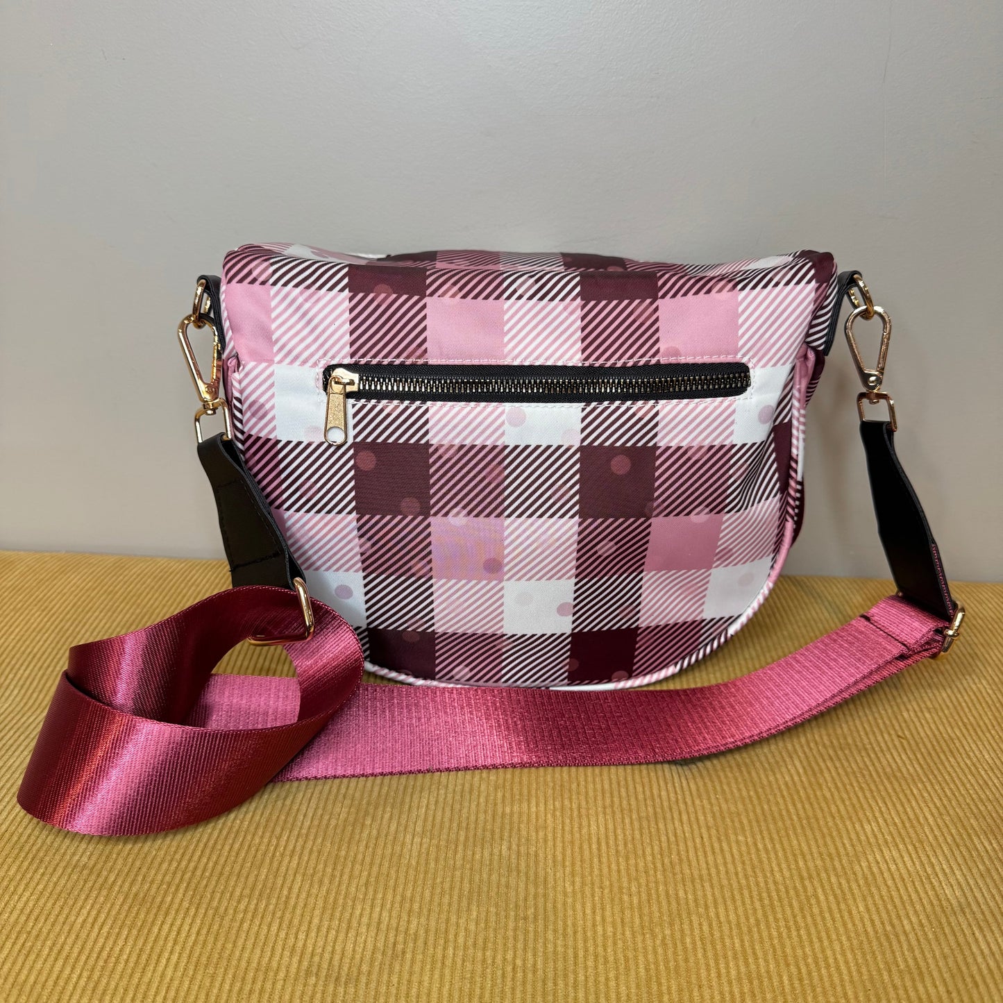 The Roni Nylon Crossbody - Polkadot Gingham Plaid