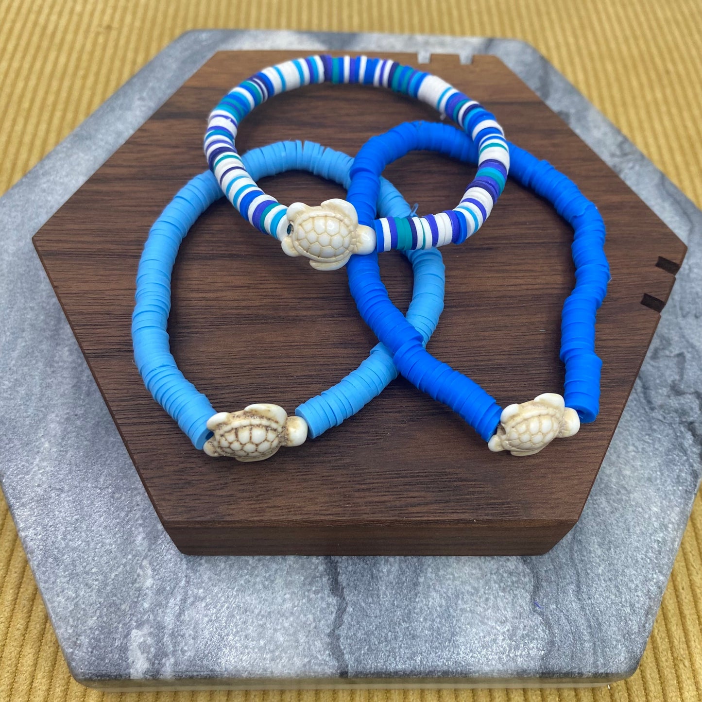 Bracelet - Clay + Stone - Green & Blue Ivory Turtle