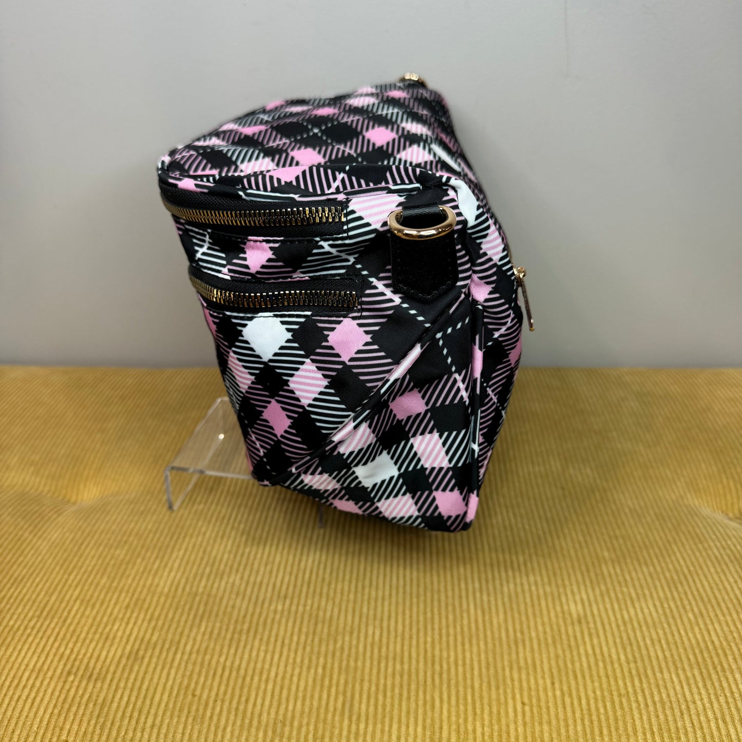 The Roni Nylon Crossbody - Black Pink Plaid