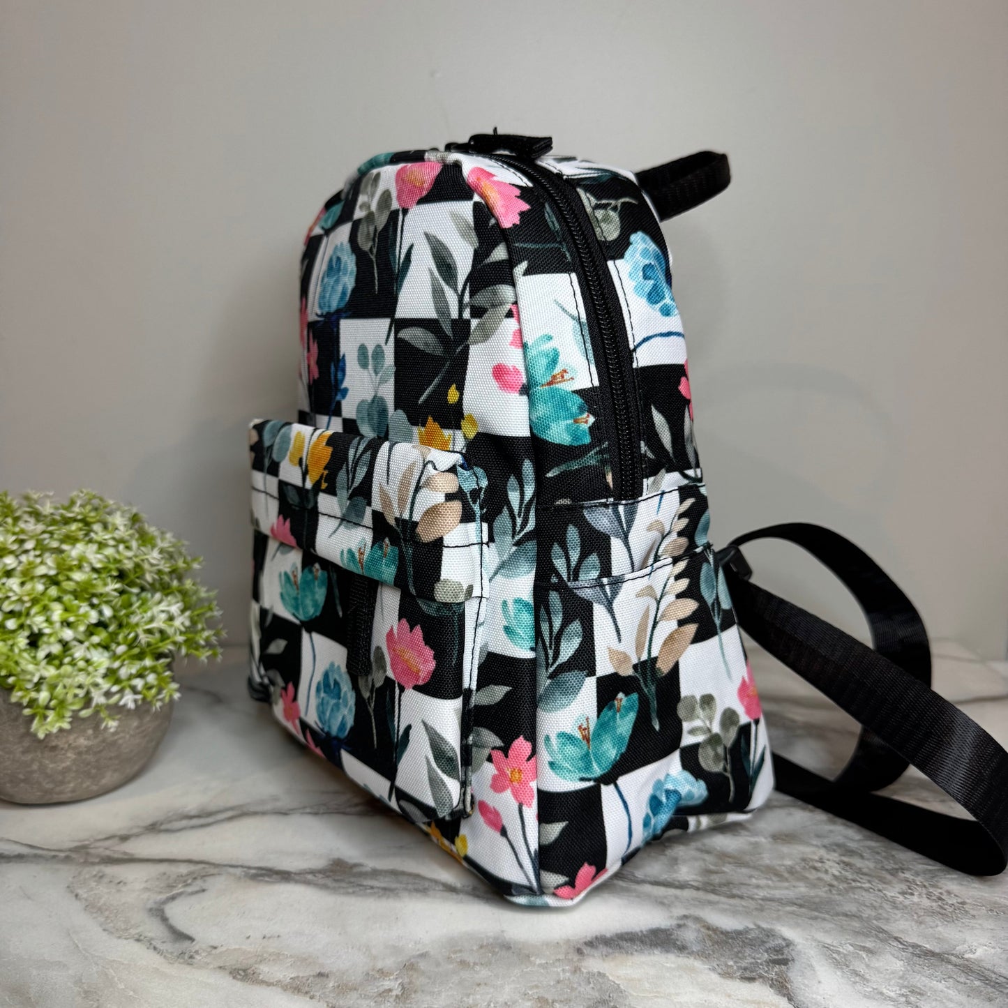 Mini Backpack - Floral Checker