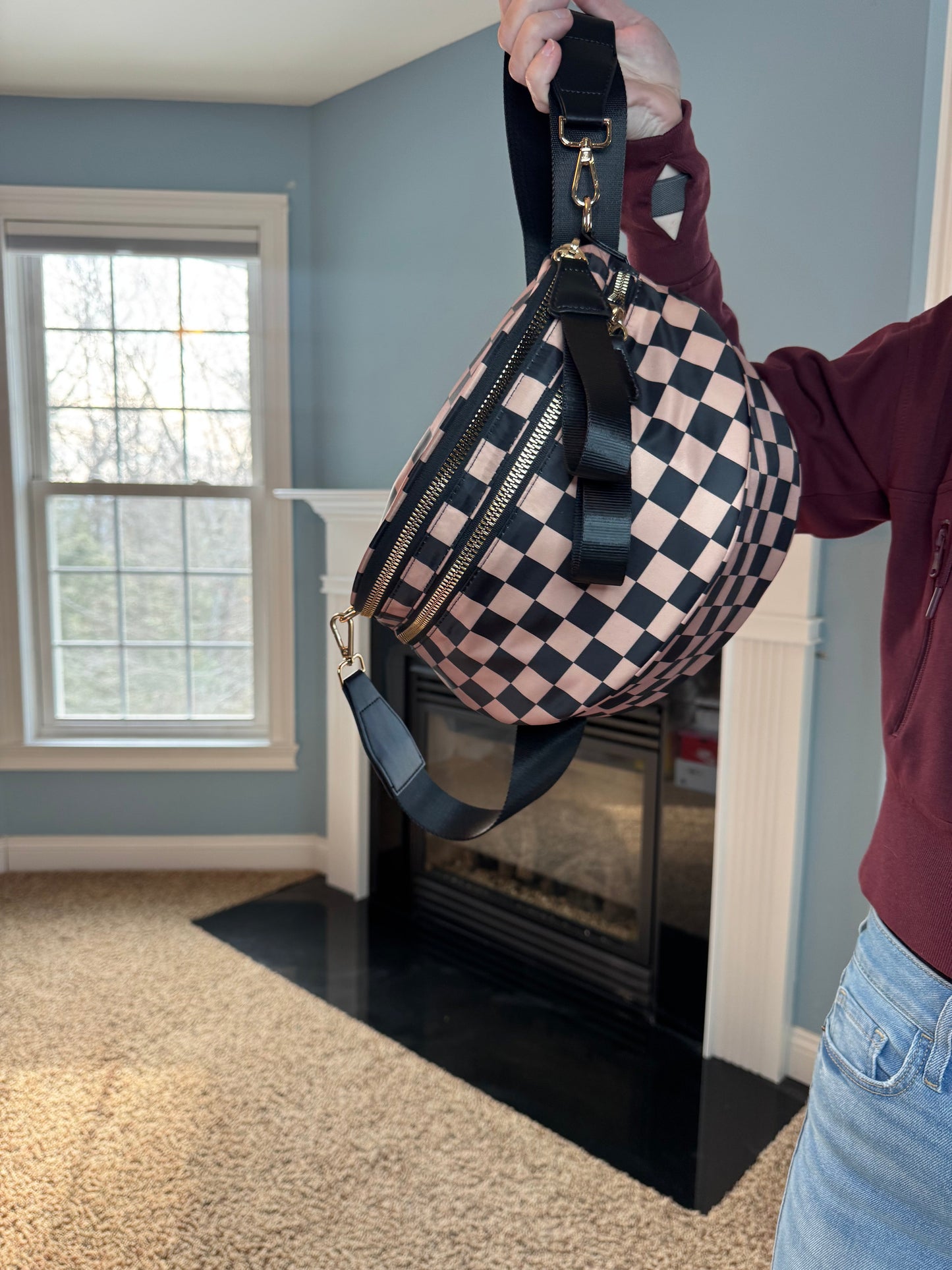 The Roni Nylon Crossbody - Checkered Black + Tan