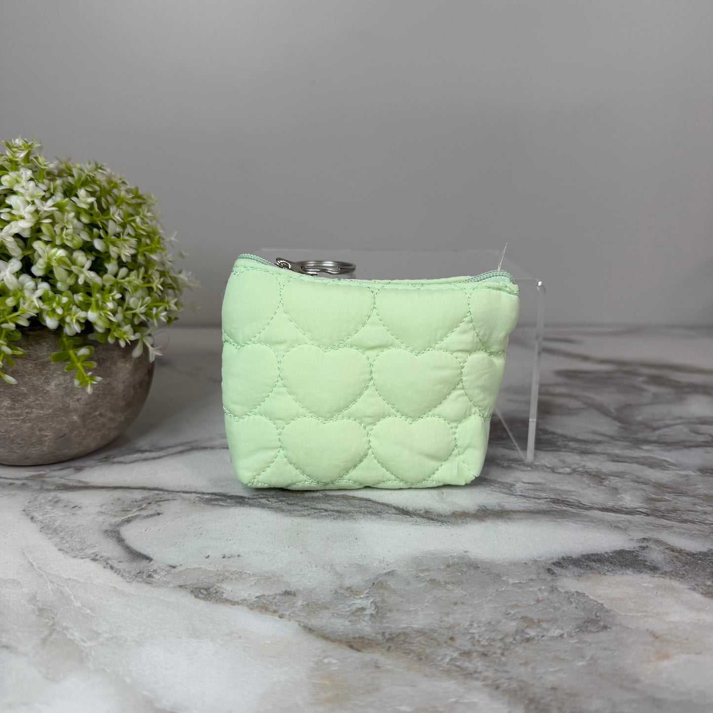 Mini Pouch - Stitched Hearts, Mint