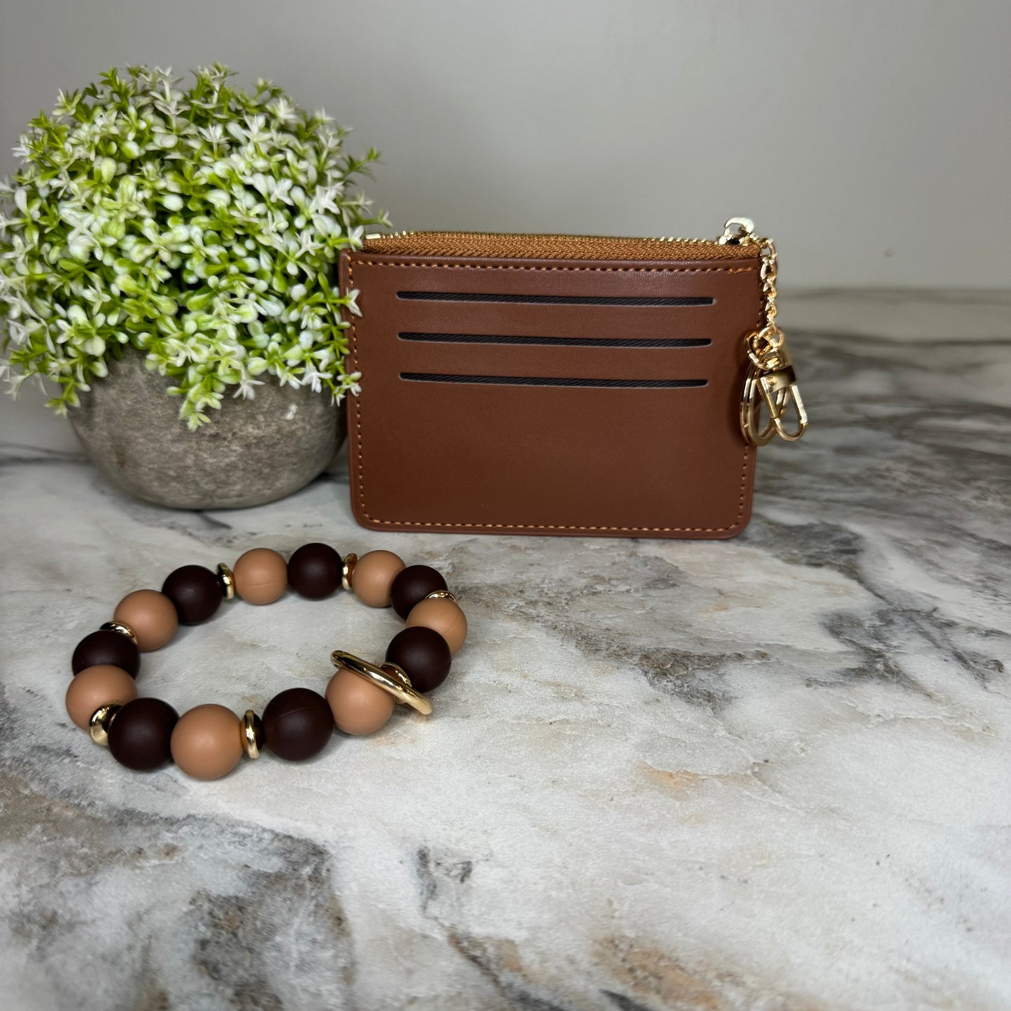 Denim Suede Bracelet Keychain & Card Holder Wallet