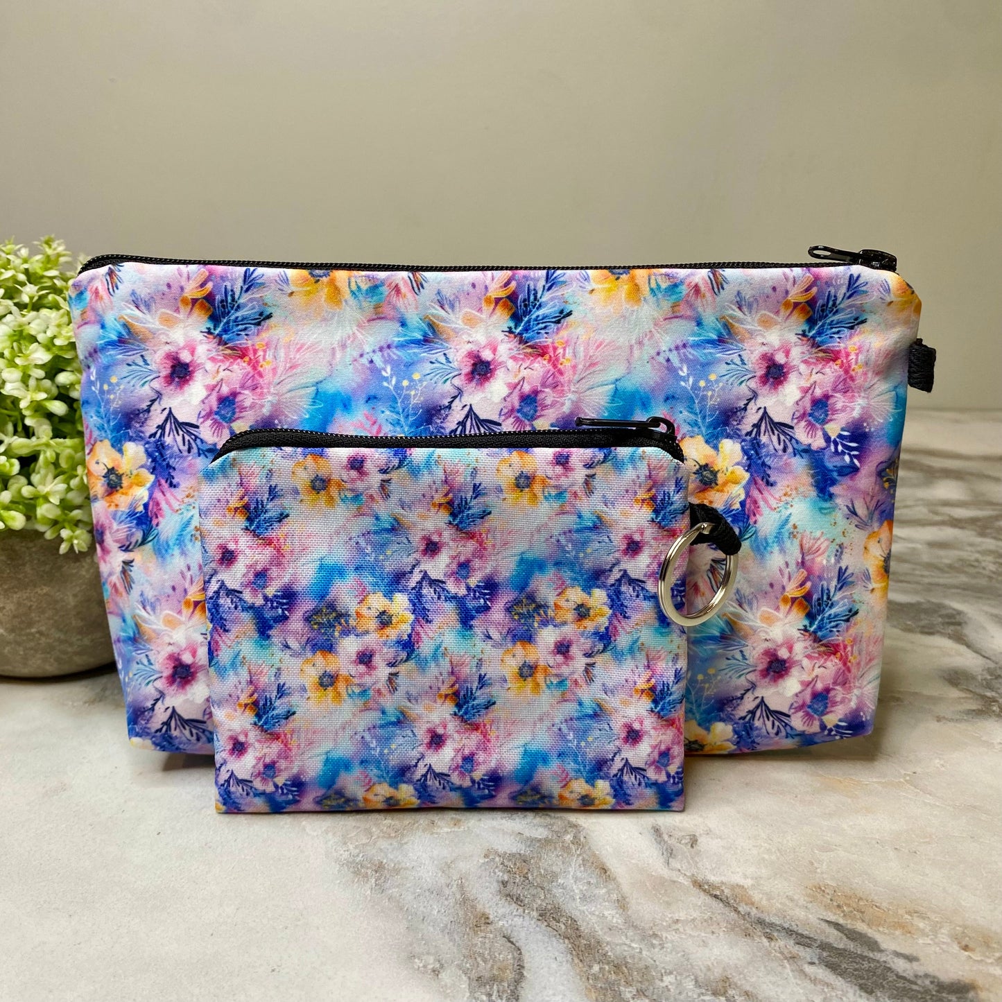 Pouch & Mini Pouch Bundled Set - Floral Pastel Sketch