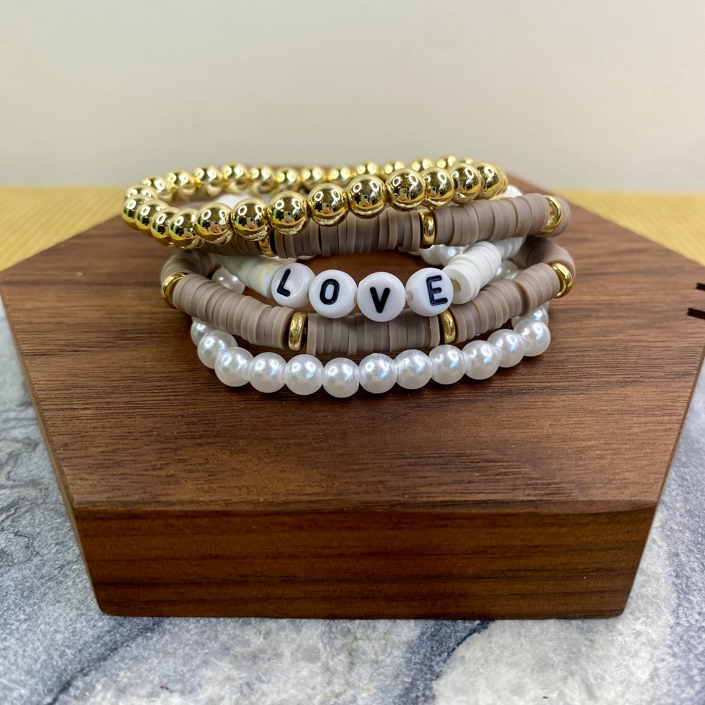 Bracelet Pack - Clay & Gold Bead - Love