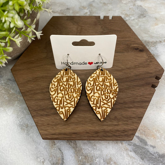 Wooden Dangle Earrings - Letters