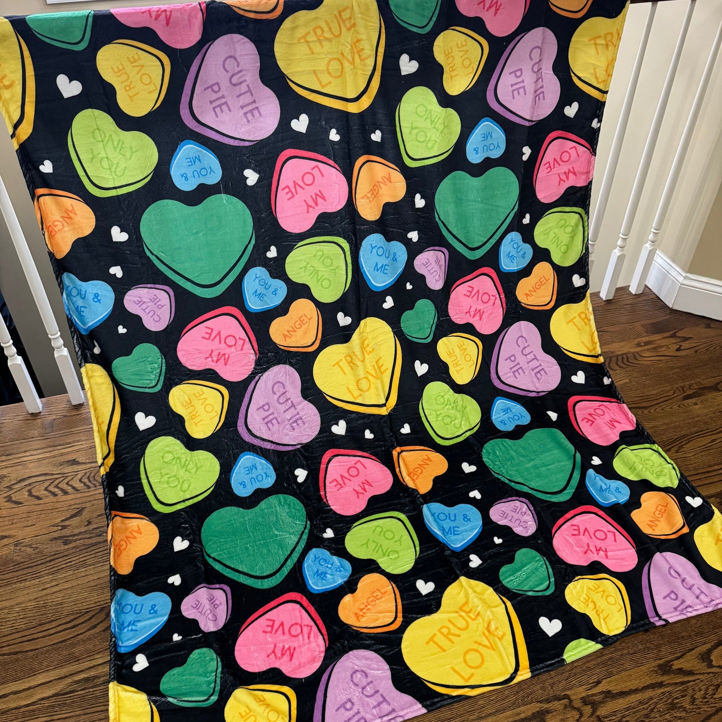 Blanket - Valentine’s Day - Conversation Hearts on Black