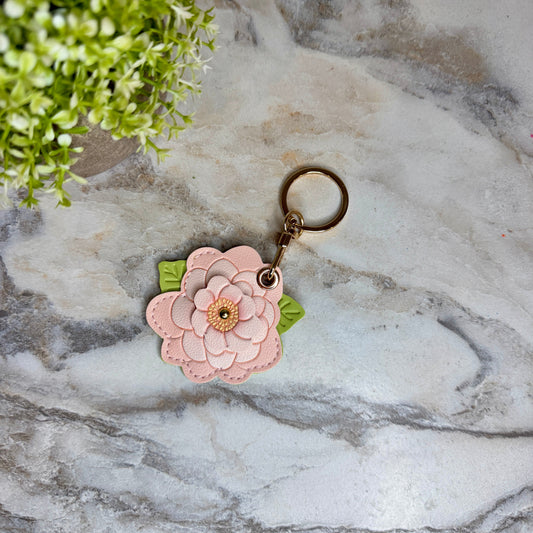 Keychain - Faux Leather - Pink Flower