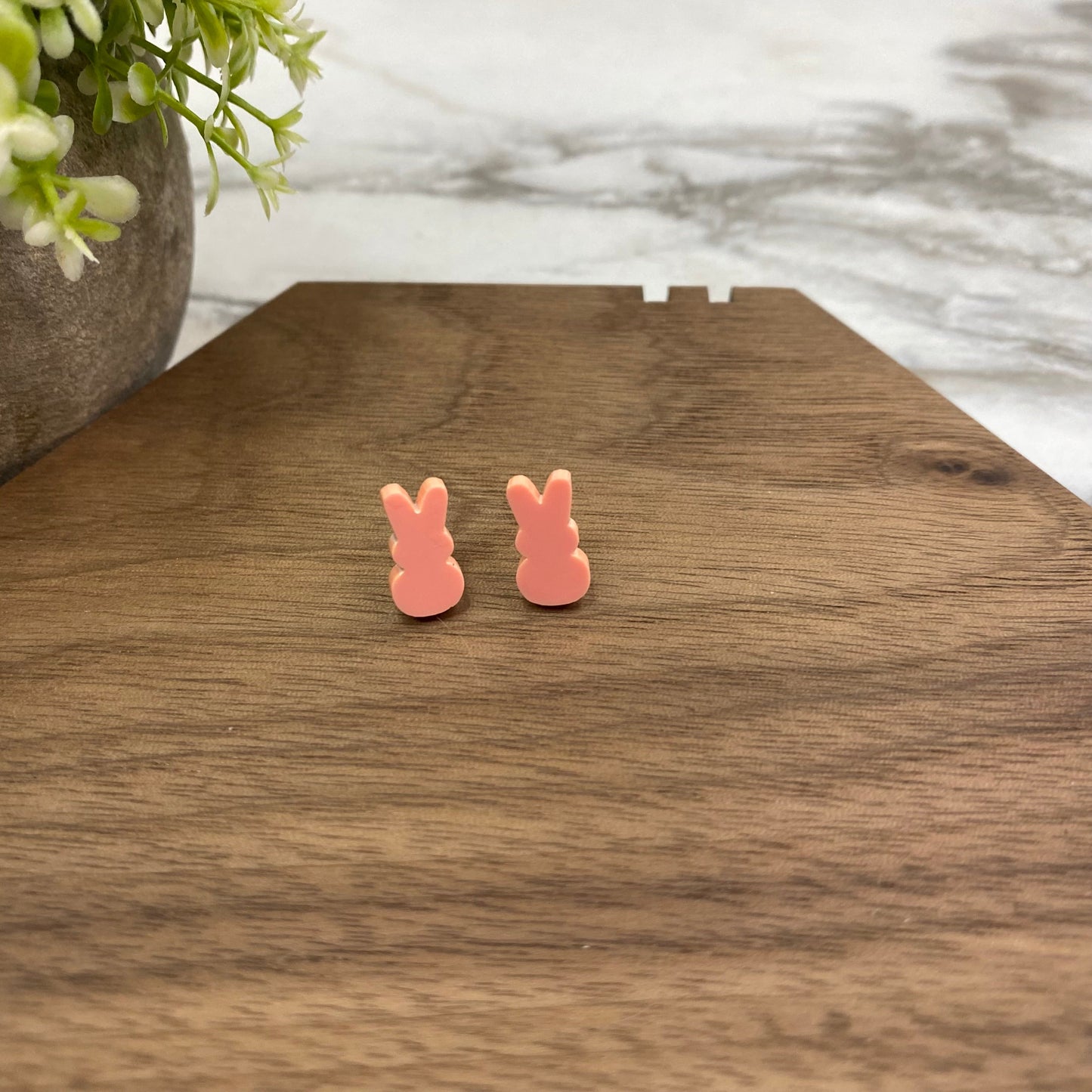 Acrylic Stud Earrings - Easter - Bunny - Coral