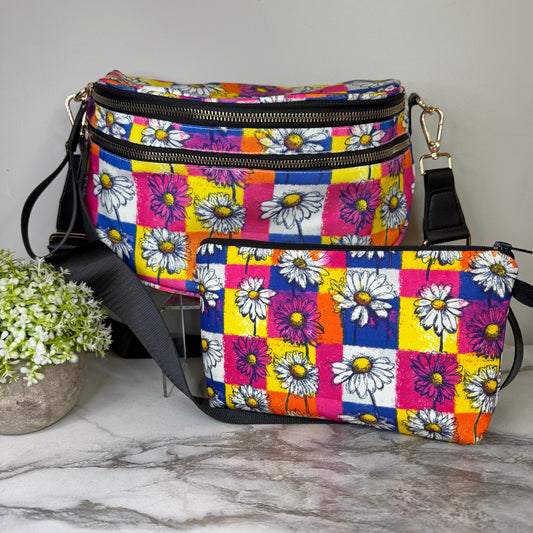 Bundled Set - Roni & Pouch - Colorful Checkered Daisy Floral