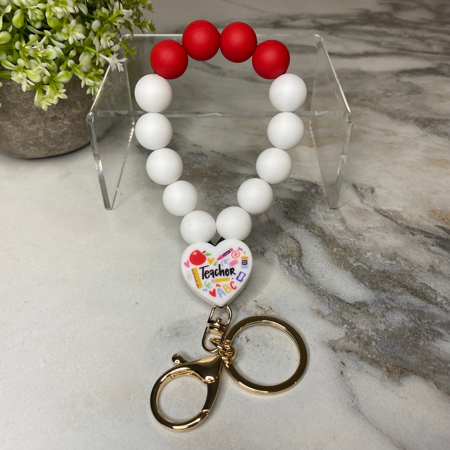 Silicone Bracelet Keychain - Teach - Red