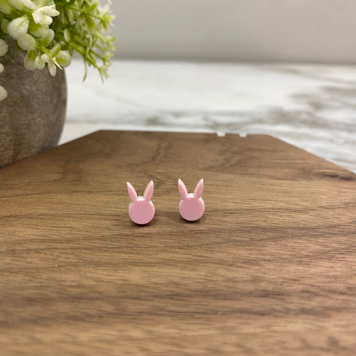 Acrylic Stud Earrings - Easter - Bunny Head - Pink