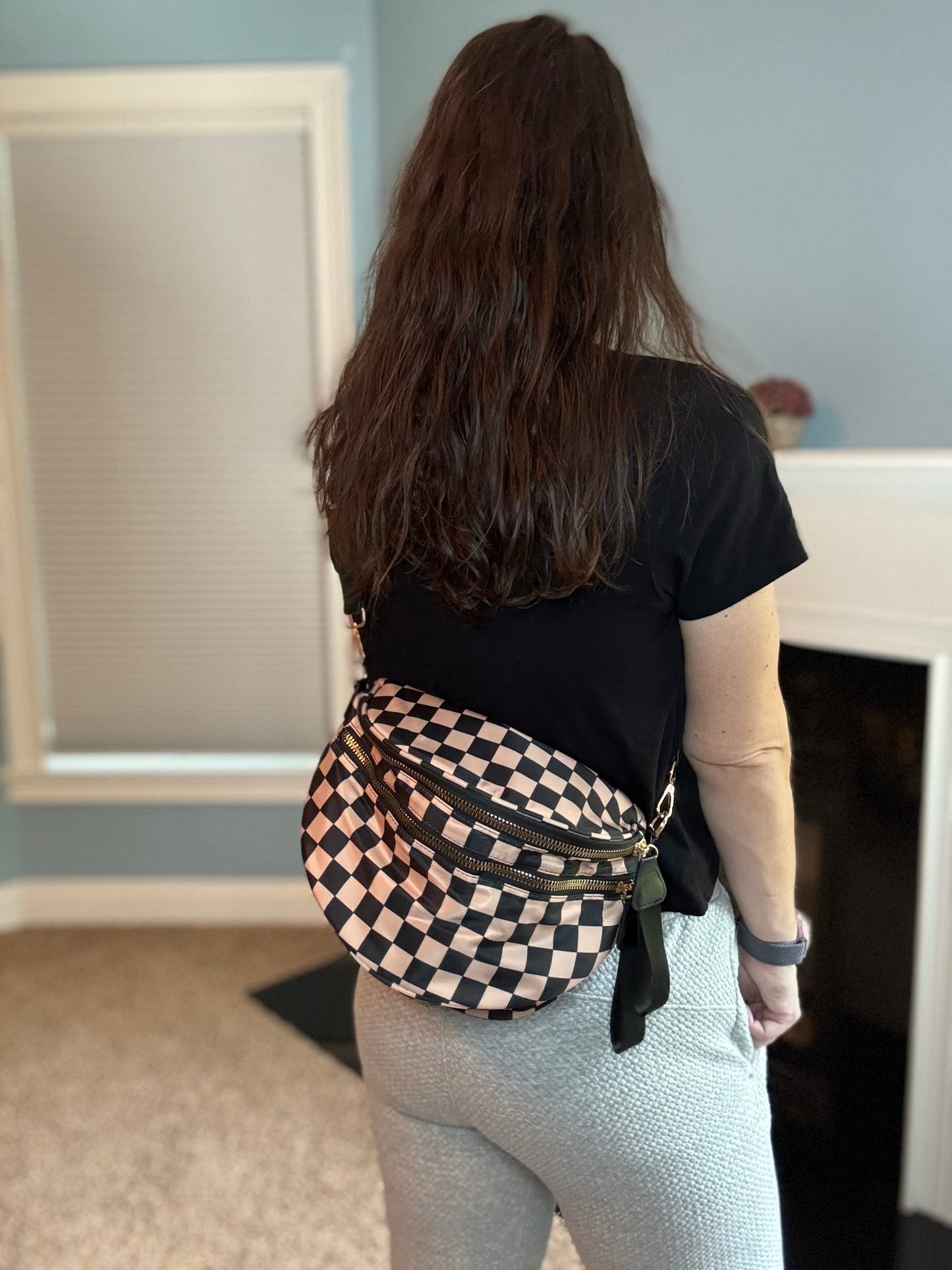 The Roni Nylon Crossbody - Checkered Black + Tan