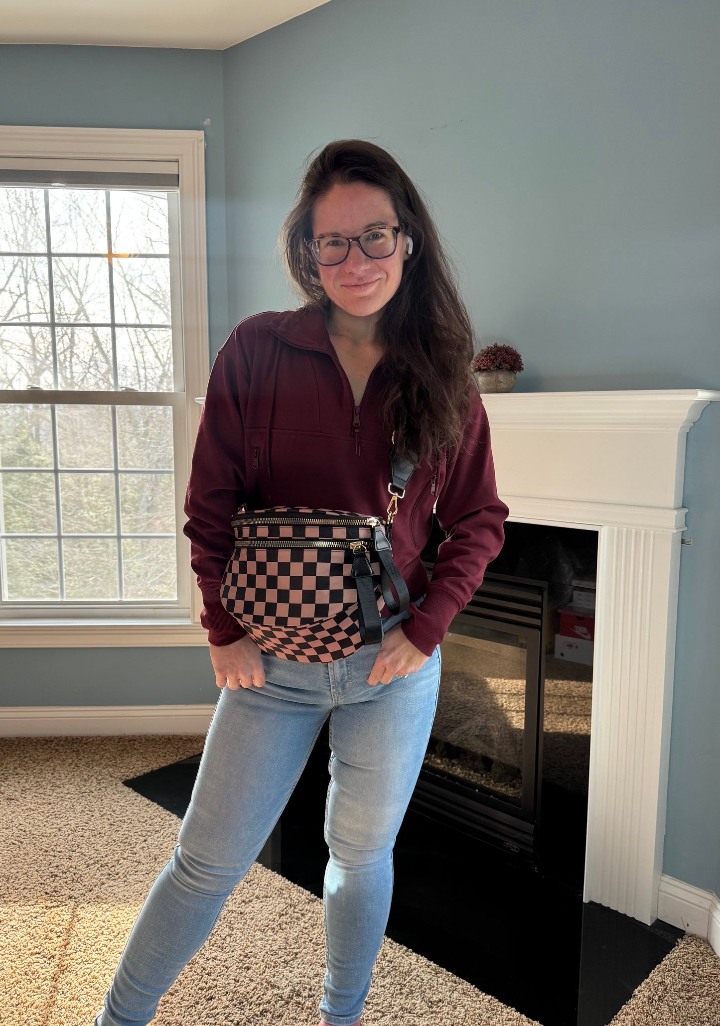 The Roni Nylon Crossbody - Checkered Black + Tan