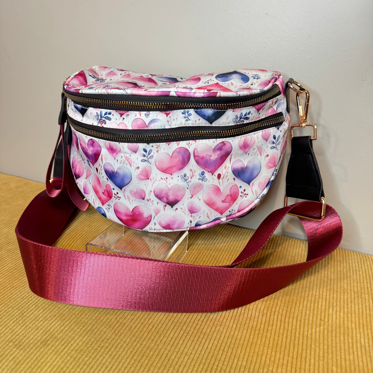 The Roni Nylon Crossbody - Pink Purple Hearts