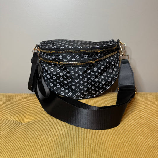 The Roni Nylon Crossbody - Black & Grey Paw