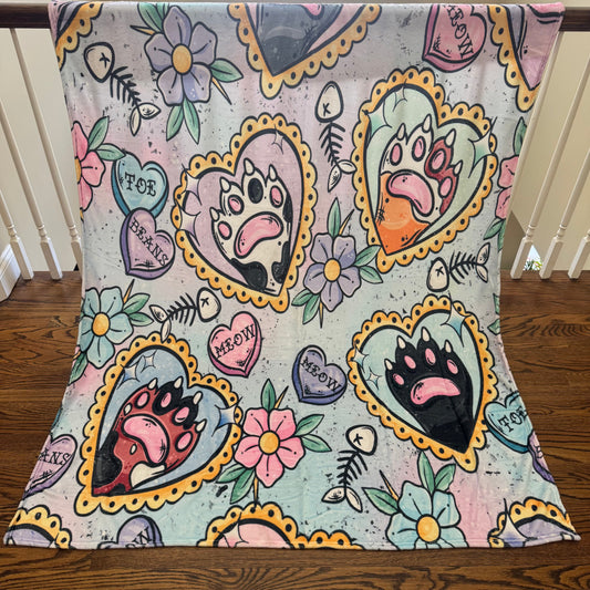 Blanket - Cat Heart Tattoo Meow on Pastel