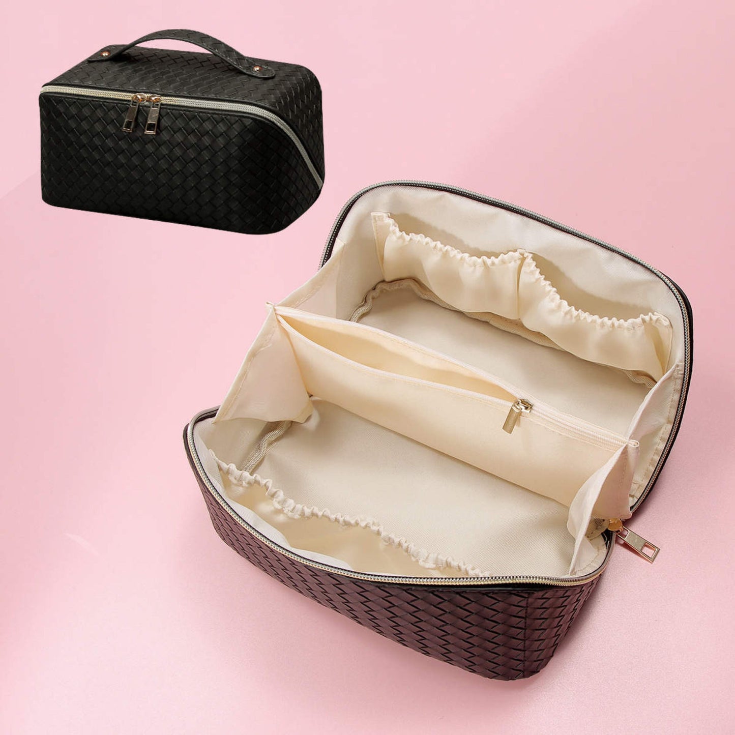 Oversized Lay Flat Cosmetic Bag - Woven Solids